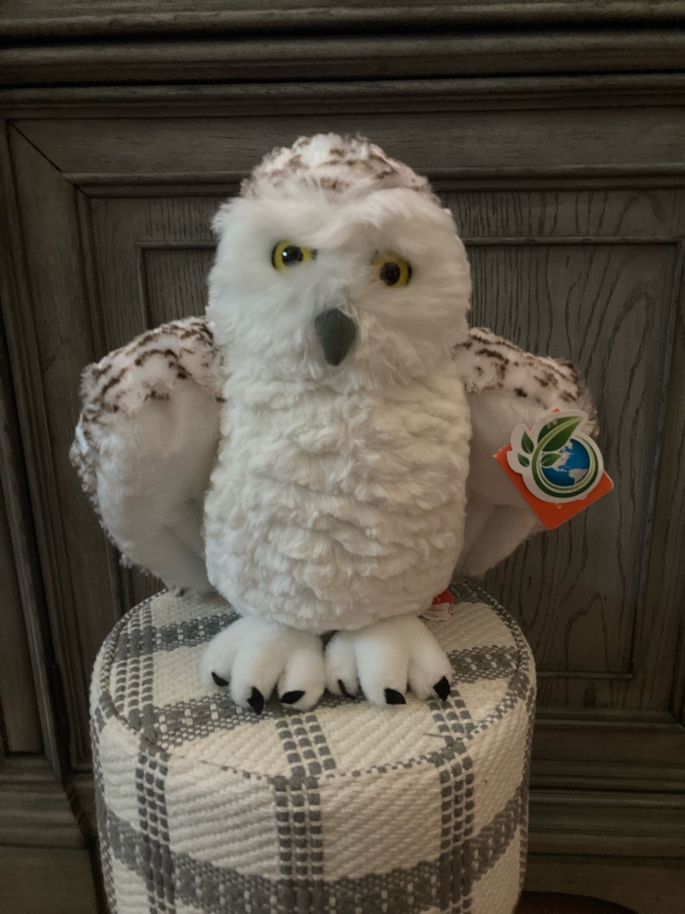 White Plush Snowy Owl Stuffed Animal with Yellow Eyes